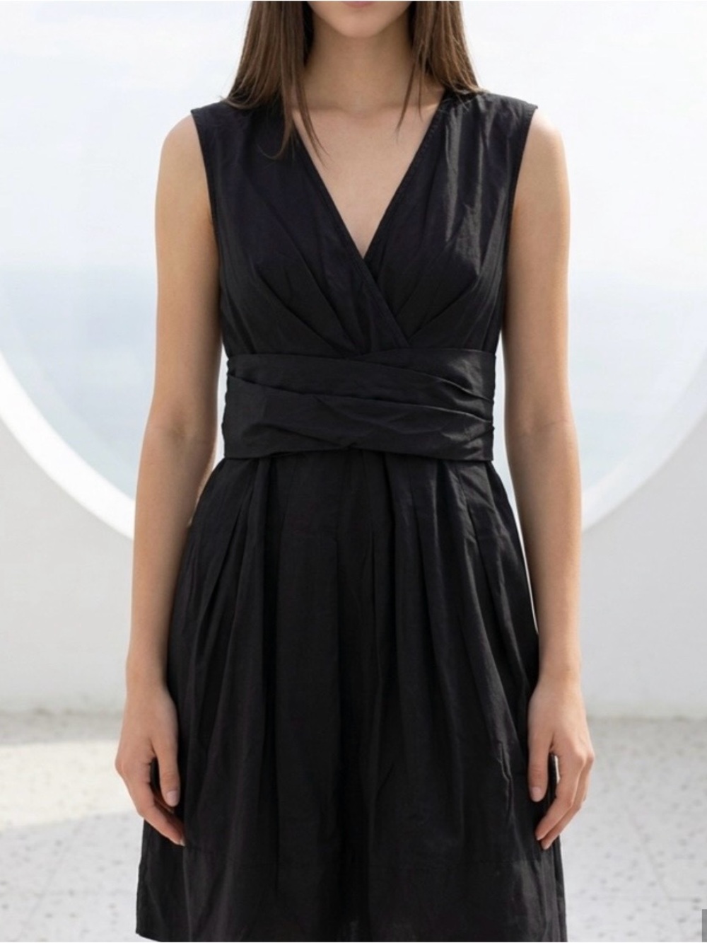 BCBGMaxAzria Bow Black Sleeveless Wrap-Style Cotton Lightweight Mini Dress-2P